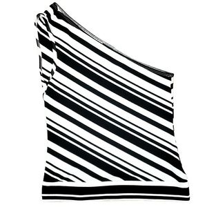 One Shoulder Fitted Striped Tank sz L